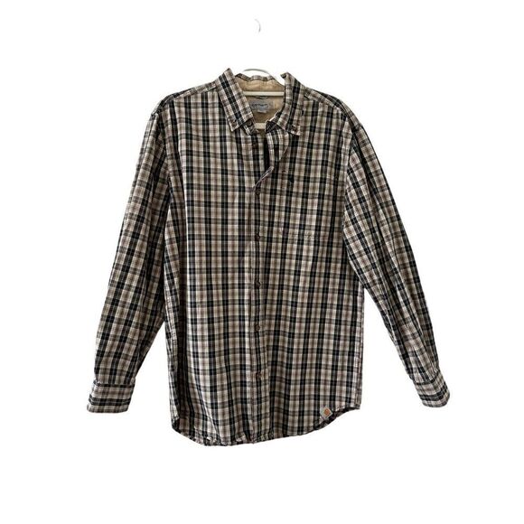 Carhartt Long Sleeve Button Down Relaxed Fit Plaid Shirt Men's Black Medium - Picture 1 of 6